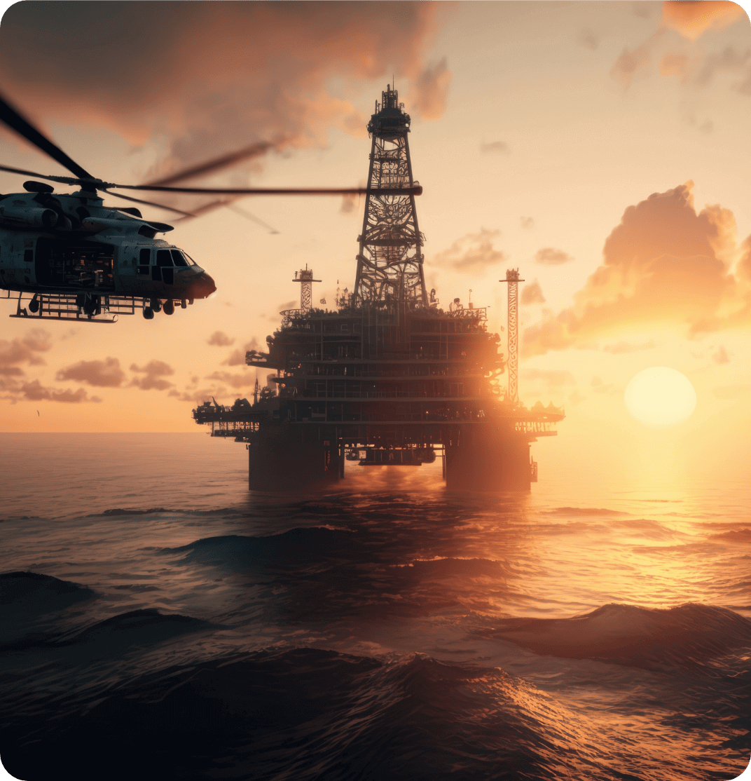 Oil rig with helicopter